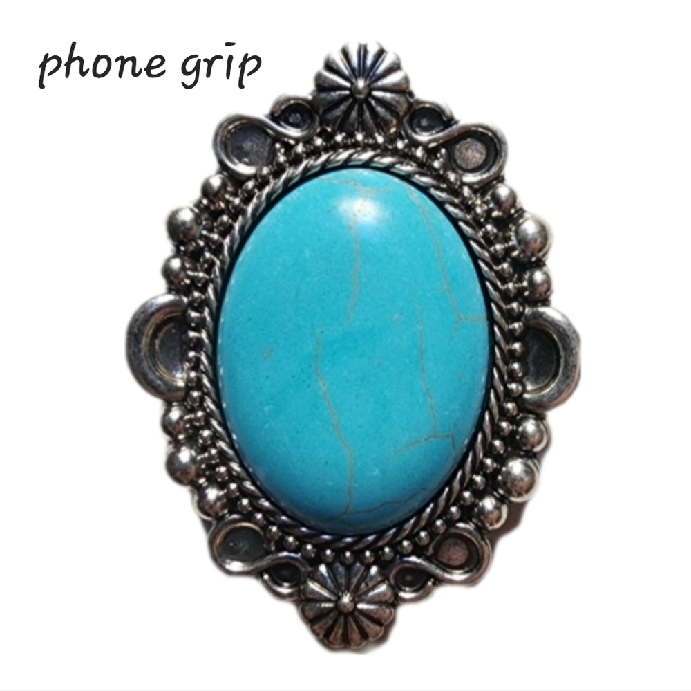 SALE Stone Western Boho Phone Grip - turquoise colored genuine stone